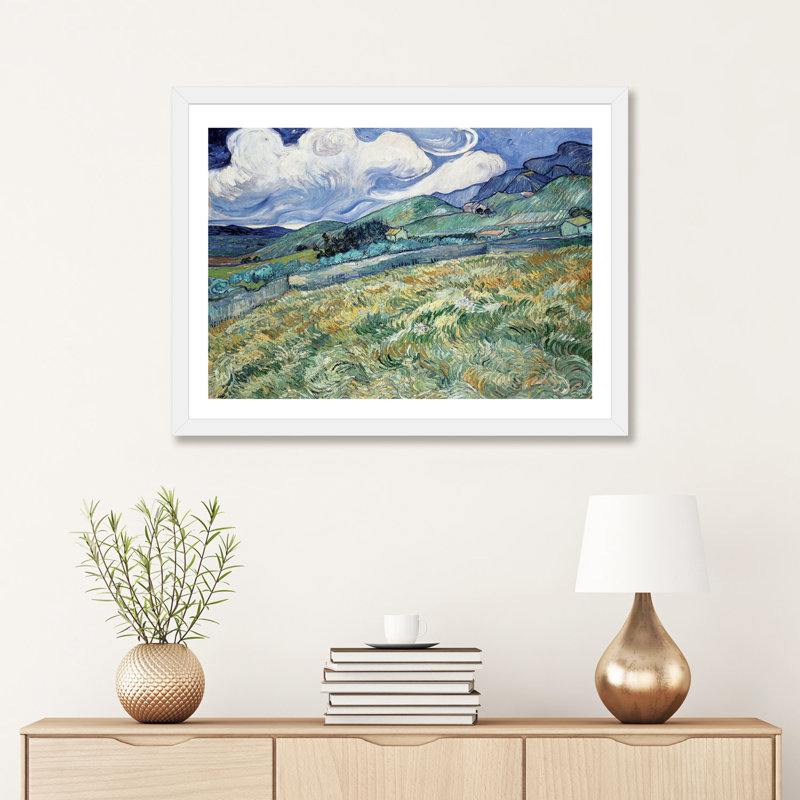 Paysage à Saint-Remy par Vincent Van Gogh - reproduction d'art, H 24 po x l 32 po x P 1 po, Papier encadré blanc
