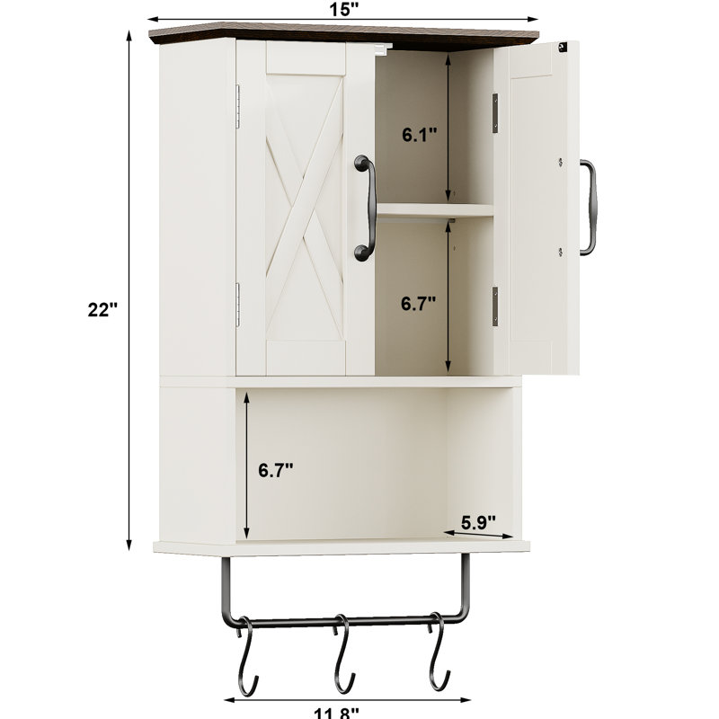 Armoire murale avec porte-serviettes, 3 crochets et tablette réglable, matériau, 22,4 po de hauteur - rangement monté inspiré 12,2 lb
