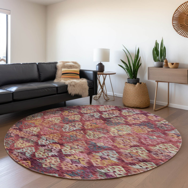 Machine Washable Indoor/Outdoor Claudian ACN1637 Paprika Rug, Round 8'