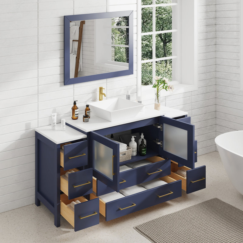  Ensemble de meuble-lavabo simple 60 "avec miroir 60", Bleu