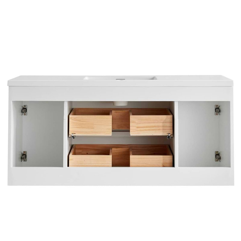 Gibson 48" Wall Mounted Single Bathroom Vanity with Top, White, 48"