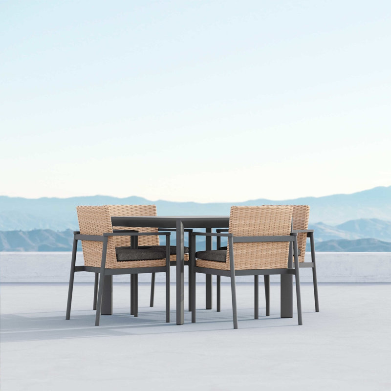 Porto Power Coated Aluminum Dining Table, Matte Charcoal