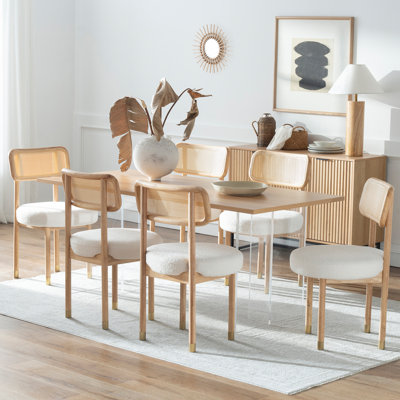Chaises de salle à manger de style Mid-Century moderne avec siège rembourré et dossier en rotin - Chaises d'appoint à pieds en bois