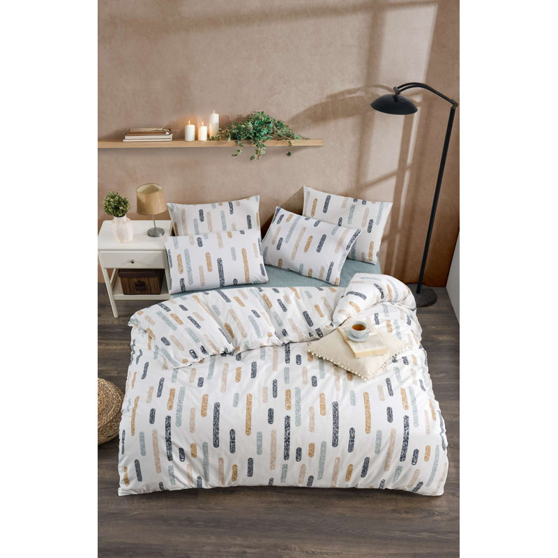 Quilt Cover Set, Mustard & White/Grey/Pink, 61 x 87 Duvet Cover & 31 x 31 Pillowcase | 65% Cotton / 35% Polyester, Machine Washable, 120 Thread Count, Button Closure System | Stylish & Comfortable Bedding