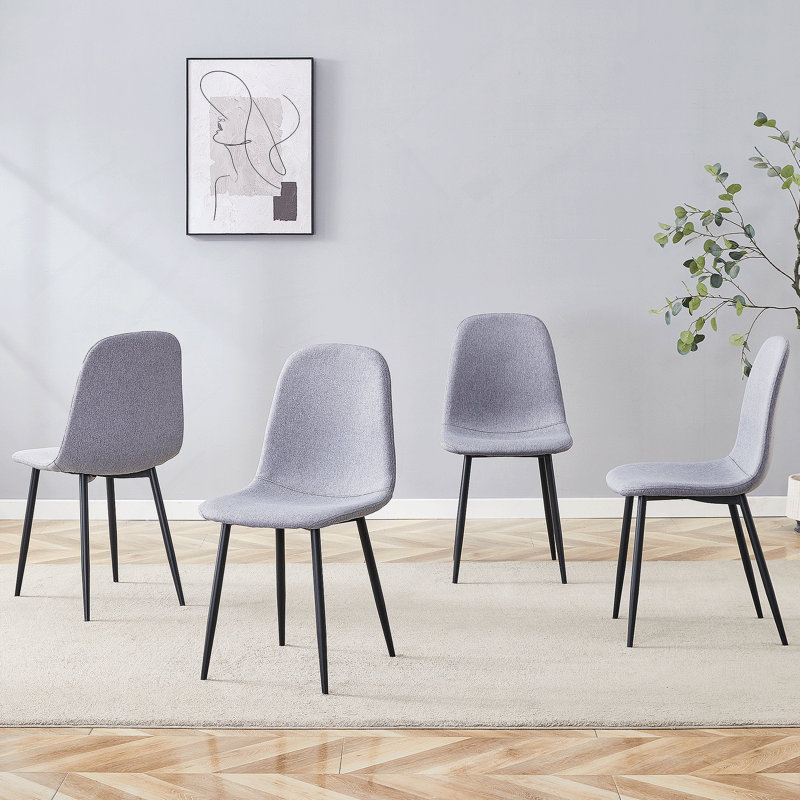 Ensemble de chaises de salle à manger luxueuses à pieds en métal avec siège confortable en lin et coton, Gris clair, Noir