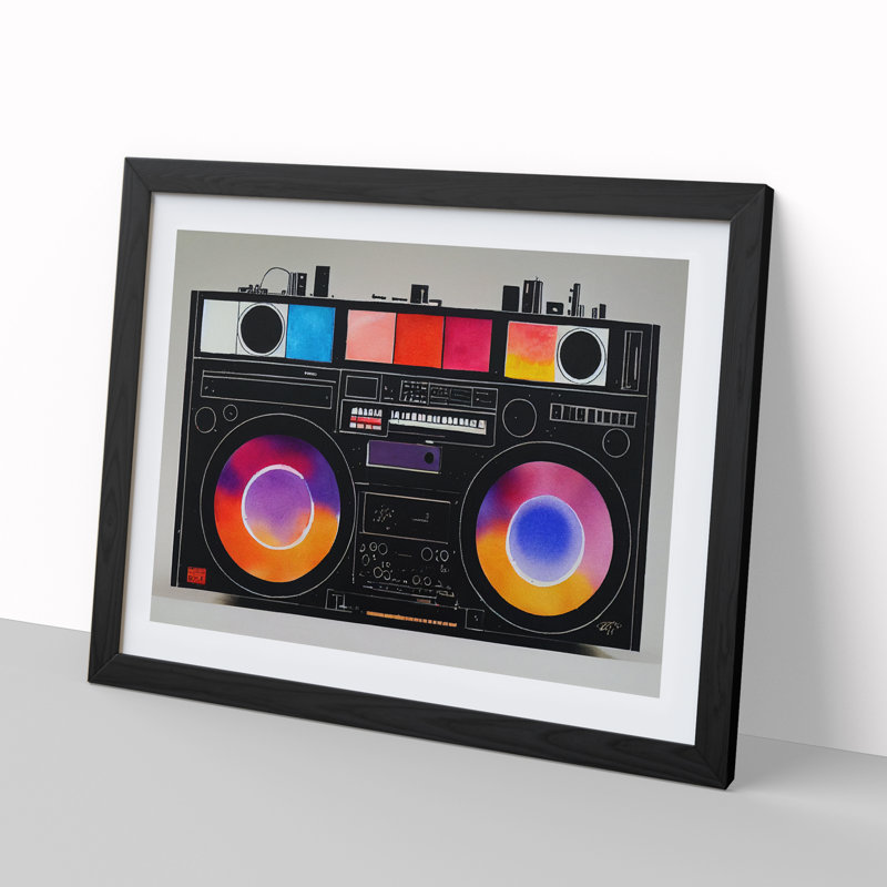 Retro Boombox Vol.2 - Single Picture Frame Painting, Black Framed, 46cm H x 64cm W x 2cm D
