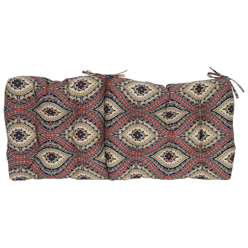 Outdoor Tufted Seat/Back Chair Cushion, Red/Tan/Jasmina Lakewood Moroccan, 18" W x 18" D