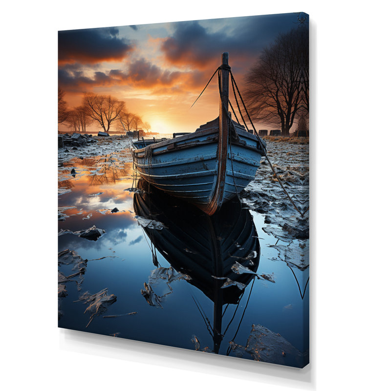 Allemagne, Allemagne, cieux hollandais, bateau sur toile, H 32 po x l 16 po x P 1 po, Toile tendue