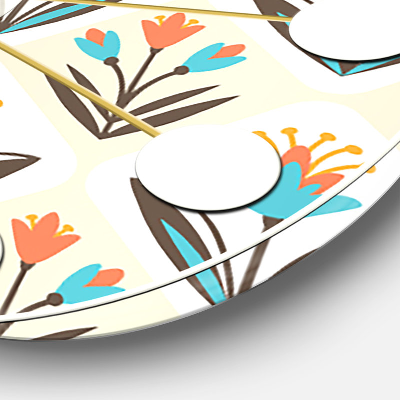 Motif avec ornement floral - horloge murale moderne Mid-Century, Moyenne