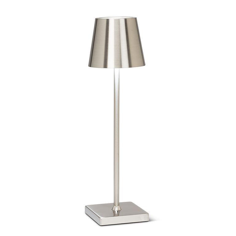  Lampe de table à abat-jour à DEL Trilite Classic, lumière sans fil rechargeable, éclairage DEL moderne et écologique pour bureau ou table de chevet 15 po, argent mat