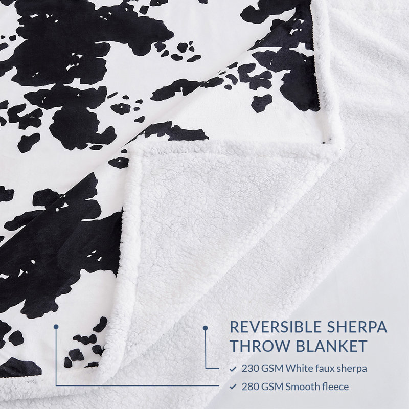 Ensemble de 2 jetés Campfire Sherpa Western Southwestern Lodge, Cuir de vache noir Elsa