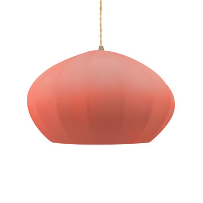 Radiance - Oval Fluted 1-Light Pendant - Gloss Blush - Antique Brass - Dedicated LED - Beige Twist Cord