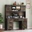 Bureau de direction Farmhouse avec huche et station de charge, rangement spacieux et tablette réglable pour l'efficacité du bureau à domicile-133654759