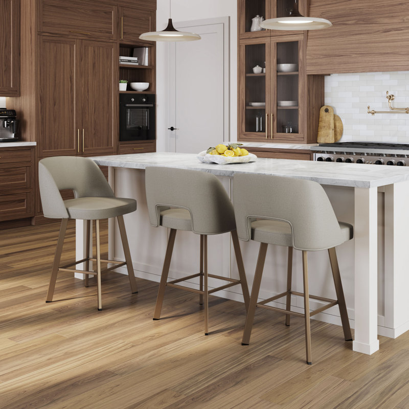Amisco Maureen Swivel Counter and Bar Stool, Gray-Beige Vinyl/Bronze Frame, Bar Stool (30.375" Seat Height)