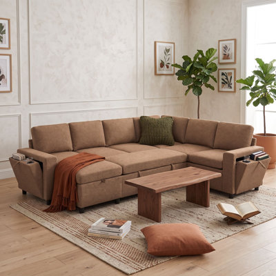 Canapé-lit d'angle convertible en chenille avec rangement dissimulé et ports de chargement USB