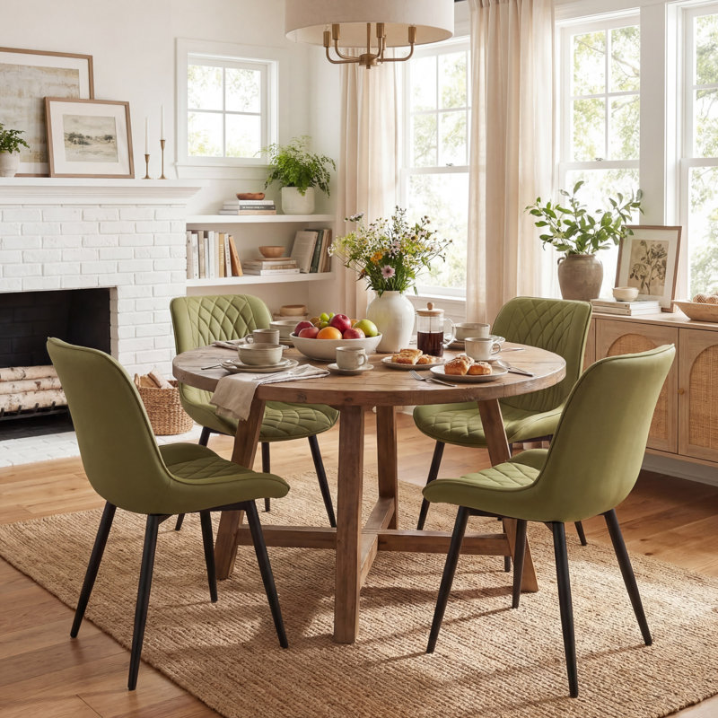 Modern Dining Chairs Faux Leather Upholstered Kitchen Chairs Side Chair With Metal Legs, Avocado Green