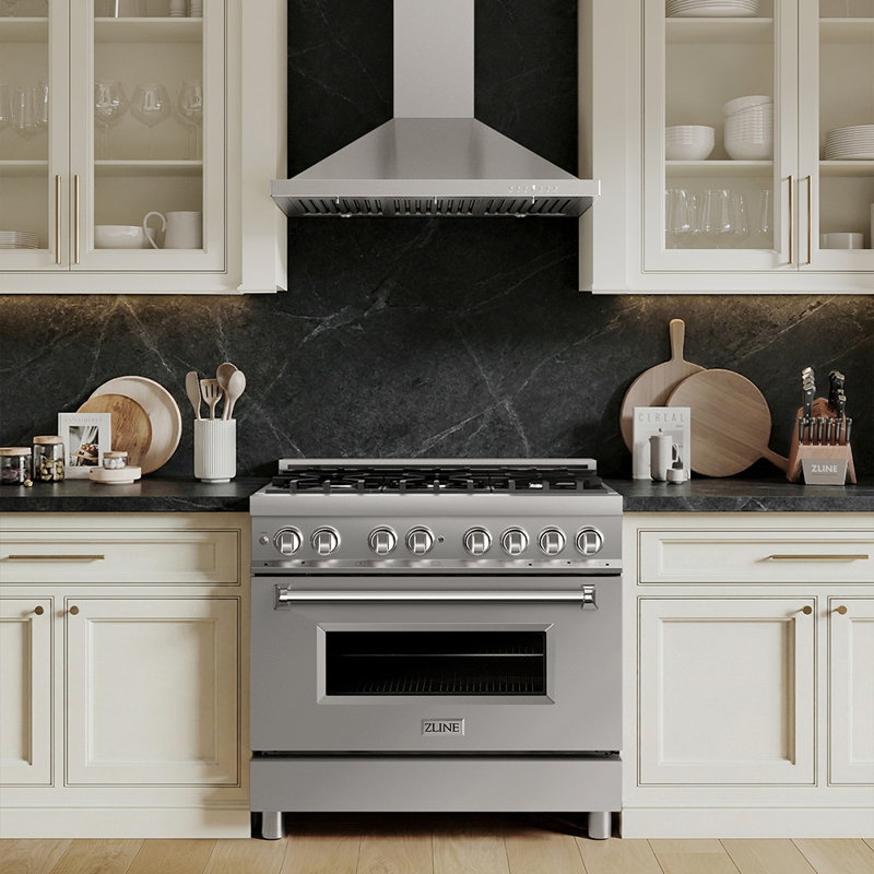 ZLINE 36" Legacy Dual Fuel Range, Black Brass Burners Stainless Steel
