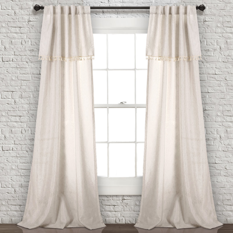Paire de rideaux unis semi-transparents avec passe-tringle, Neutre, l 40 po x L 63 po
