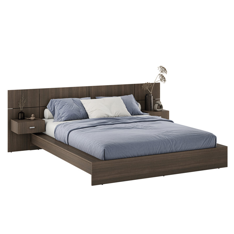 Modern Kaphan Bedroom - Platform Bed with Headboard and Nightstands (2) – Easy Assembly, No Box Spring Required, Walnut