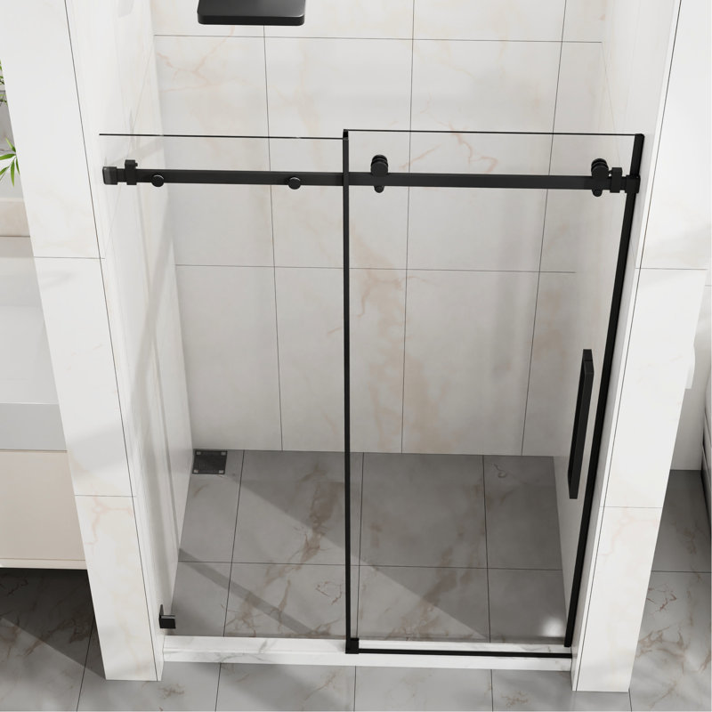 6Mm Tempered Glass Shower Door, 48" W X 72" H, Reversible Opening, Smooth Sliding Operation In Bathroom Matte Black 1/4"  6Mm  Glass, Waterproof Performance, Quiet