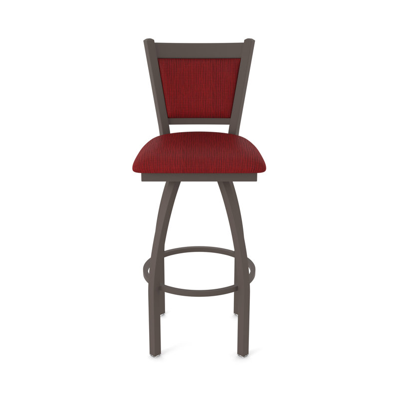 Tabouret pivotant Hadleigh, Bronze, Tissu - rubis graphique, Tabouret de bar (siège d’une hauteur de 30 po)