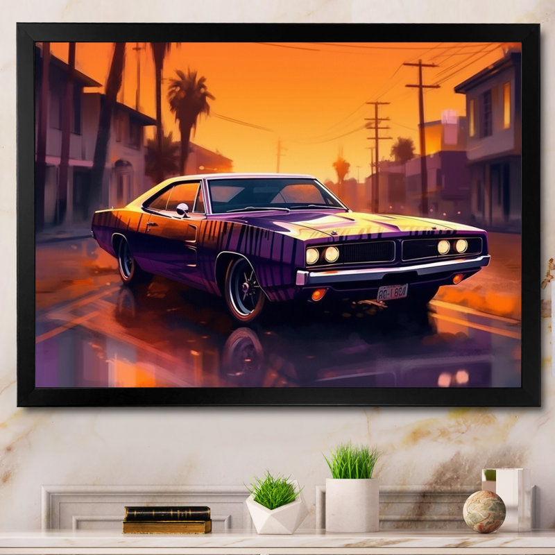 Marietta, mauves et jaunes rugissant sur toile, Cadre photo noir, H 12 po x l 20 po x P 1 po