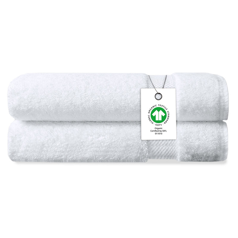 Corto Organic Cotton Plush Hand Towel Set of 2, GOTS & OEKO-TEX Certified, 650 GSM Long-Staple, Soft, Quick-Dry & Absorbent, 20"×30"