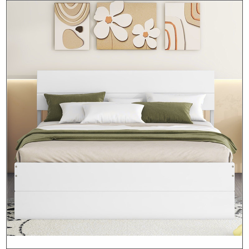 Cadre de lit double avec lit gigogne et 2 tiroirs pour blanc ultrabrillant, Blanc