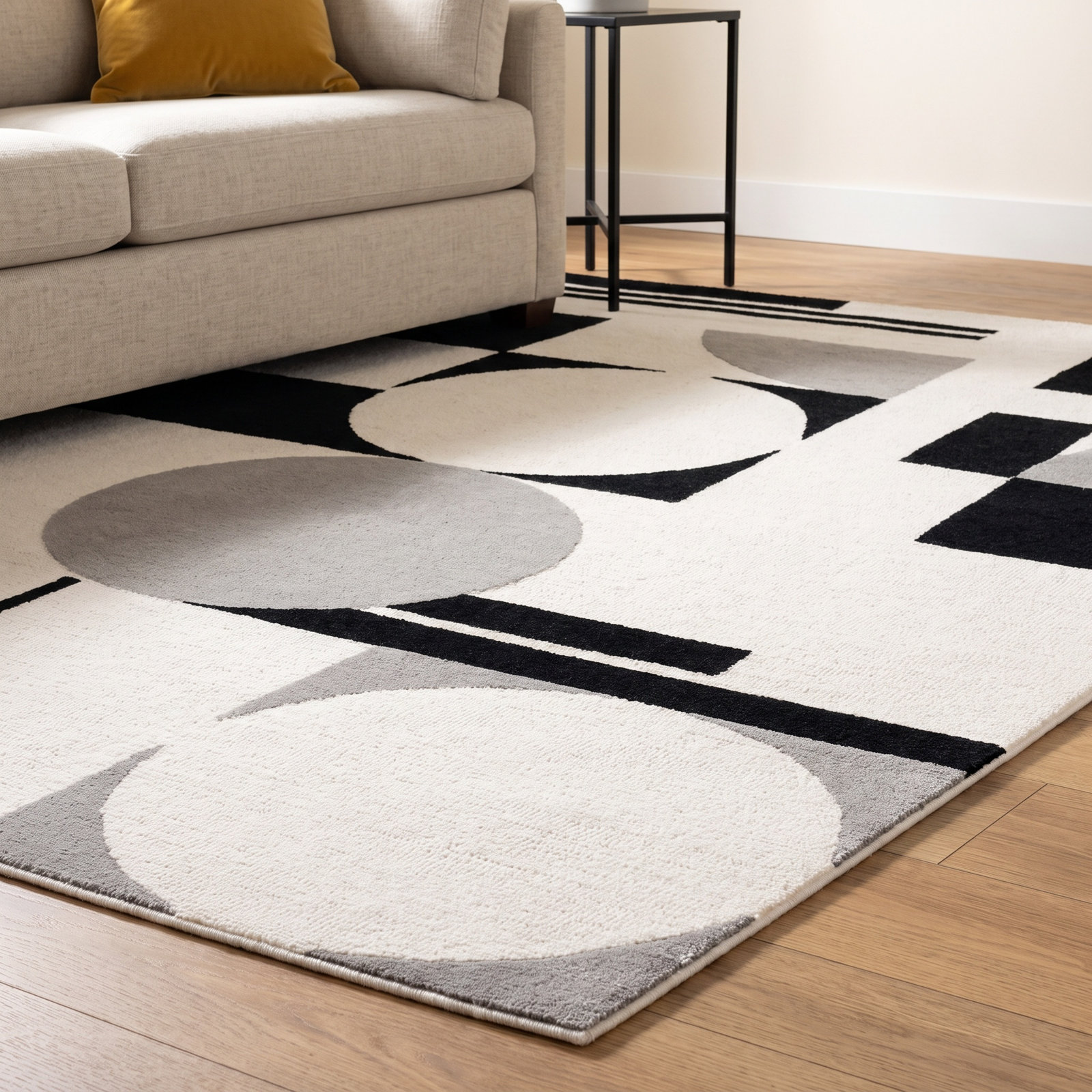 Felipe Gray Black White Hand-Woven Geometric Rug, Rectangle 6' x 9'