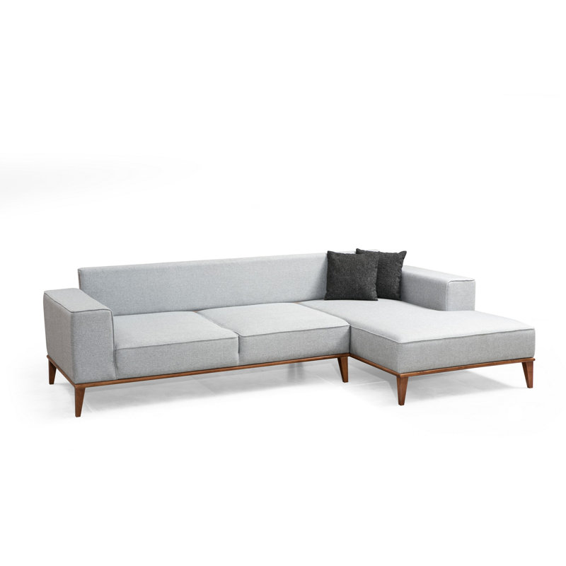 Élégant canapé-lit d'angle, gris clair, 113,4 po x 63,0 po x 33,5 po | Structure en bois de hêtre et en carton, tissu 100% polyester | Lit confortable de 250 po x 34,6 po, coussins en mousse souple | Pieds en noyer, nettoyage à sec, conception moderne