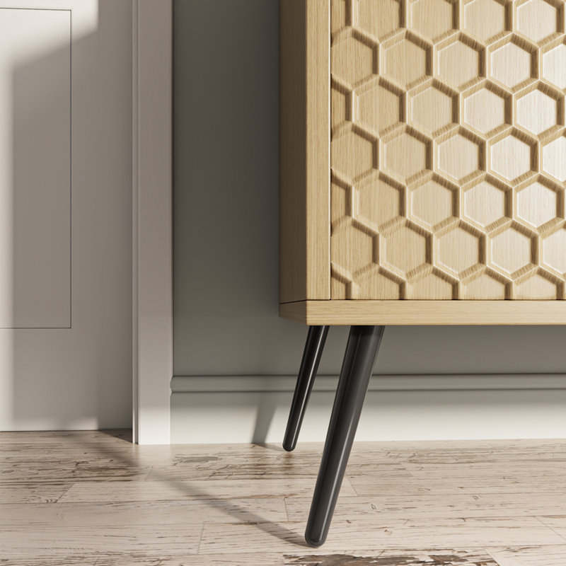 Buffet moderne avec 5 pieds de support et 4 tablettes réglables pour le rangement du vestibule ou du salon, Chêne
