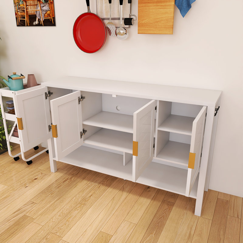 Buffet en bois 55,25 pouces avec tablette ouverte et crochets doubles, White