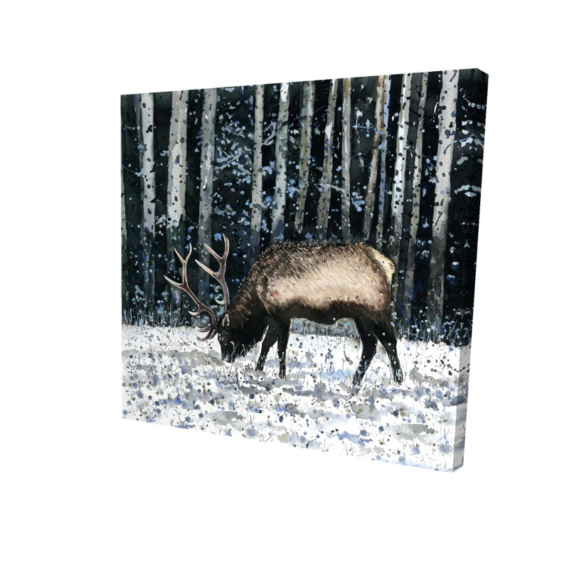 Rustic Blue Caribou Canvas - Winter Forest Home Decor Art