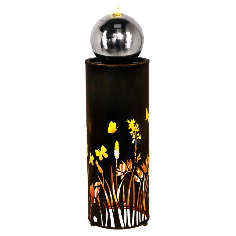 38.58"H Metal Modern LED Fountain With Butterflies
