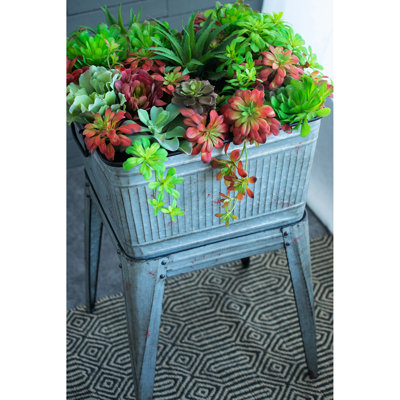 Large Galvanized Tub On Stand, 20.5x20.5x21 Inches, Ice Drinks, Home Decor, Rustic Look, Rivet Fasteners Buckets, Appearance,