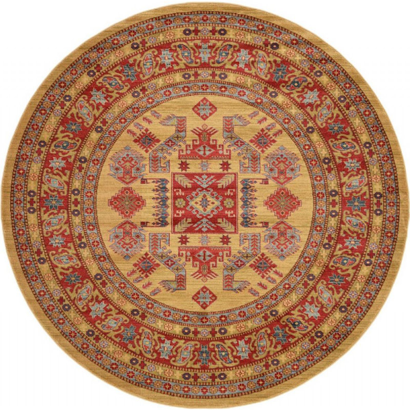 Tapis beige/rouge sud-ouest Lauri, Rond 8 pi