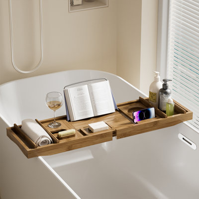 Bath Caddy Tray For Bathtub - Bamboo Adjustable Organizer Tray For Bathroom With Free Soap Dish Suitable For Luxury Spa Or Reading(Walnut)
