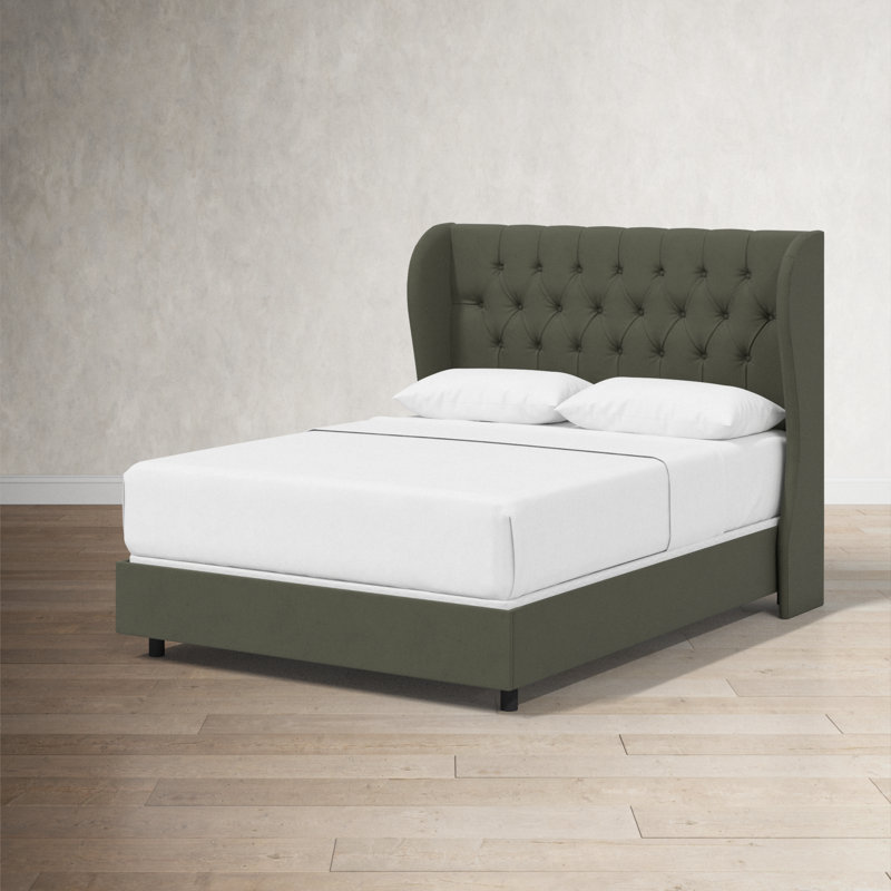 Tomey Upholstered Wingback Bed, King, Classic Loden Velvet