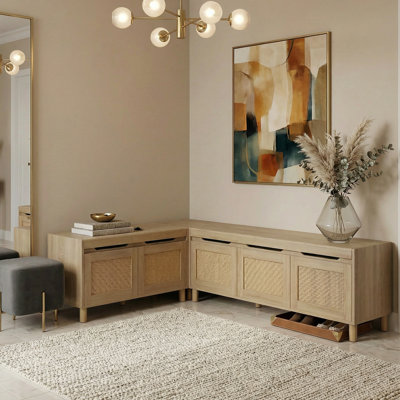 Tabouret d'angle avec rangement en rotin