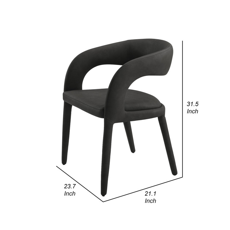 Chaise de salle à manger 24 pouces Cid Taya, dossier ouvert, similicuir noir rembourré