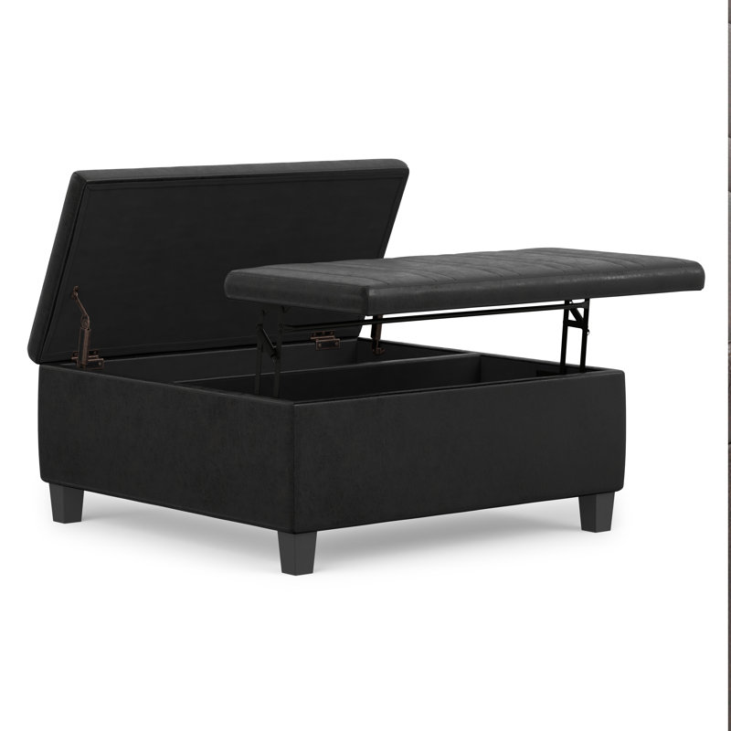 Repose-pieds de rangement pour table basse Ellis, Similicuir noir