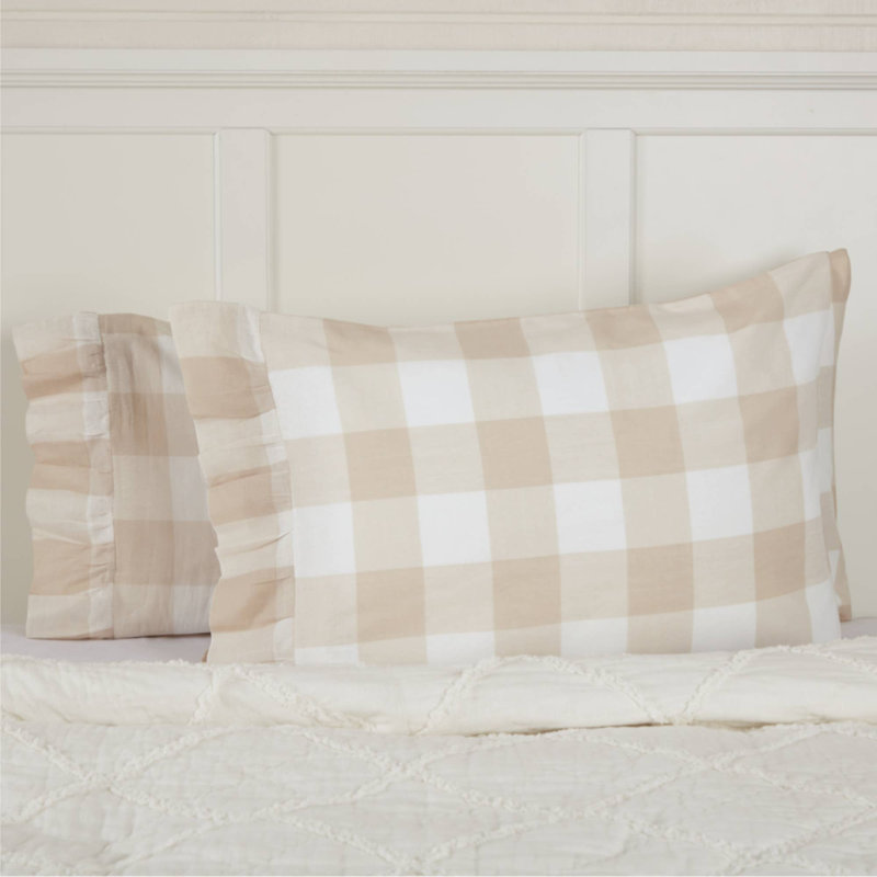 100% Cotton Flatweave Checkered - Set of 2, King, Light Gray