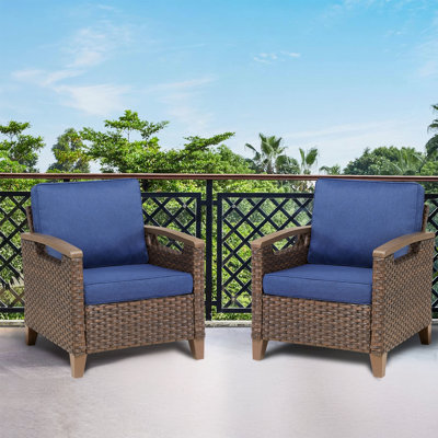 Outdoor Lounge Wicker Chair Set Of 2, Patio Lounge Chairs With Cushions For Porch Or Deck