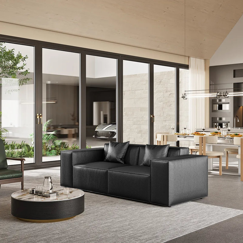 Canapé modulaire en cuir véritable 83,86 po, Noir