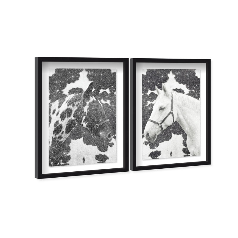 Ensemble Yin Yang Shadowbox, imprimé animaux avec effet poussière de diamant, par Oliver Gal, lot de 2, Black Frame