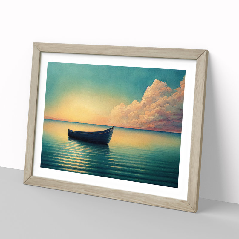 Watercolour Boat Vol.2 - Single Picture Frame Print, 34cm H x 46cm W x 2cm D, Oak Framed