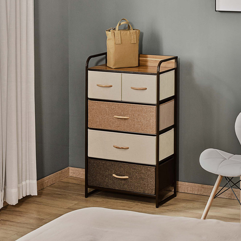 Commode à 5 tiroirs, tiroirs en tissu, rangement à 4 niveaux, armoire d'appoint