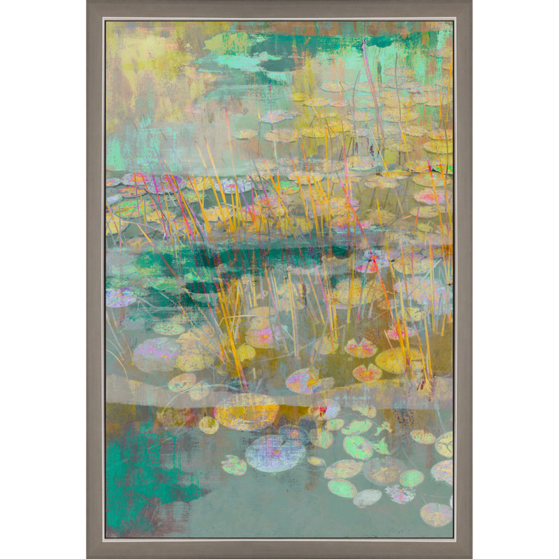 «Reeds and Lilies I», reproduction d'art encadrée argentée