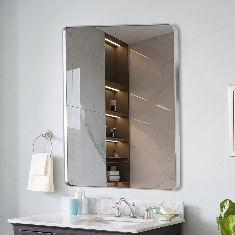 22X30 Inch Brushed Nickel Aluminium Frame Bathroom Mirror, Brushed Nickel, 30" x 22"
