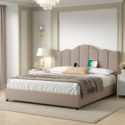 White Upholstered Platform Storage Queen Size Bed Frame with Adjustable Headboard, 4 Storage Drawers, Type-C & USB Charging Ports, Noise-Free Wood & Metal Structure, No Box Spring Needed